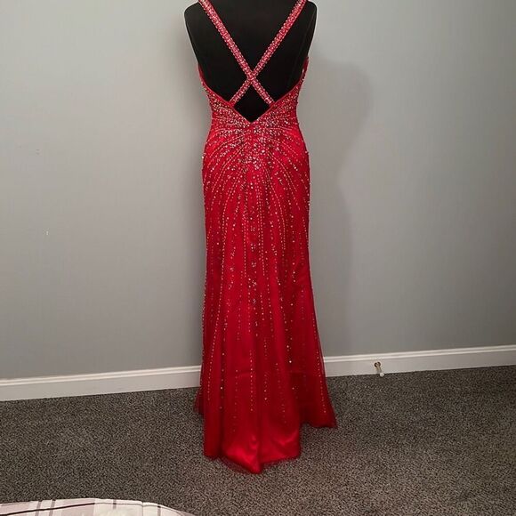 Alfred Angelo, Red Beaded Maxi Prom Dress - Picture 6 of 16